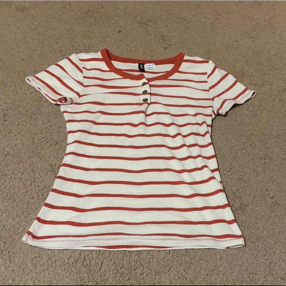 White And Red Striped T-Shirt